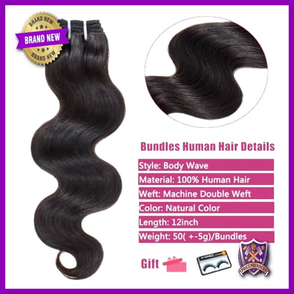 12 Inch Body Wave Human Hair Extensions 4 Bundles Brazilian Virgin Hair